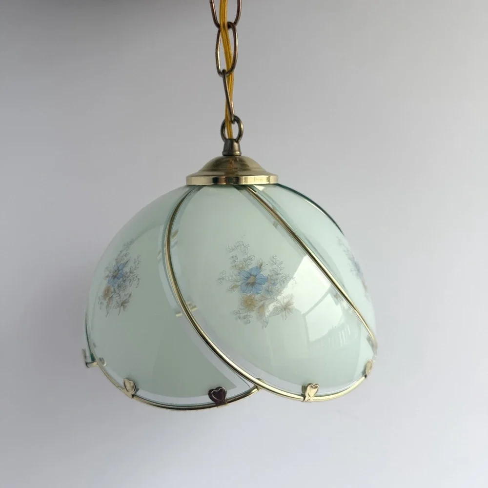 VTG Boudoir‎ Swag Lamp *Does Not Work* Victorian Glass Panel Floral Brass Frame